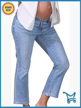 Maternity Crop Denim Jeans Low Rise Flared Hem Under Belly 26"
